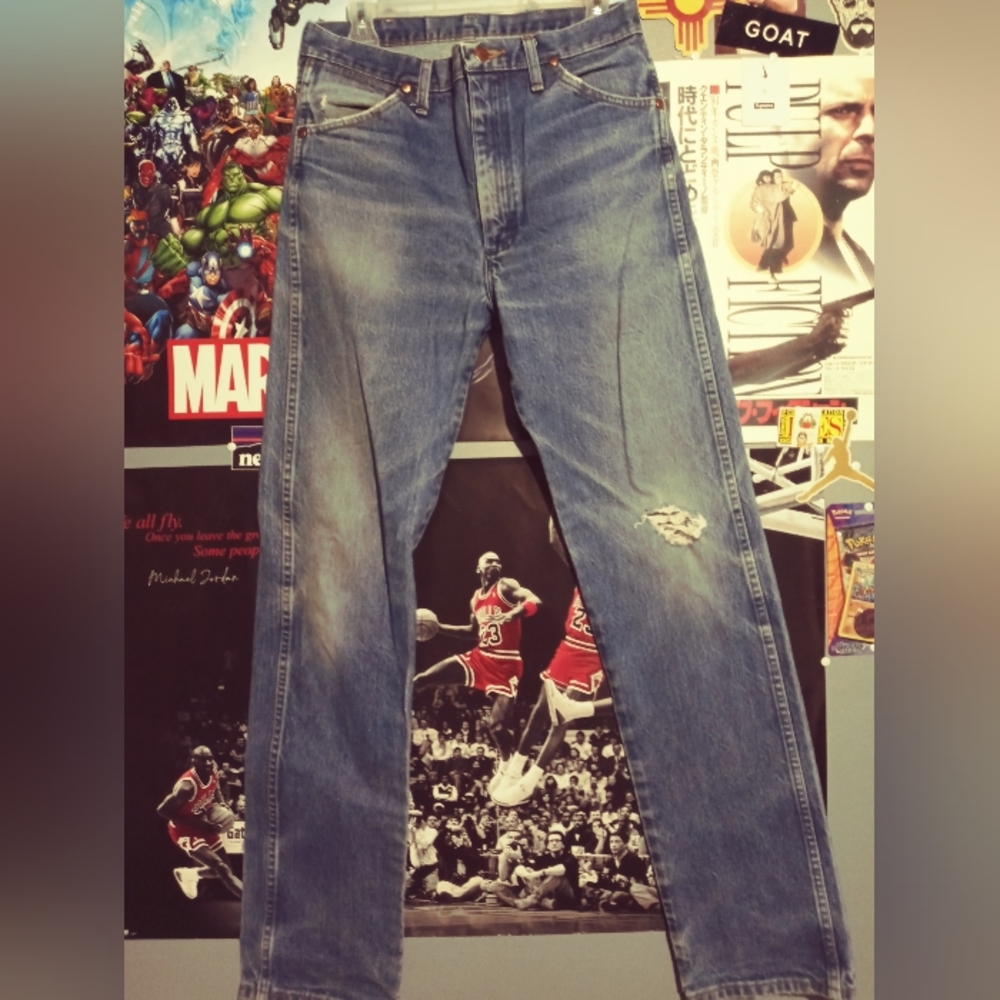 Worn wrangler jeans